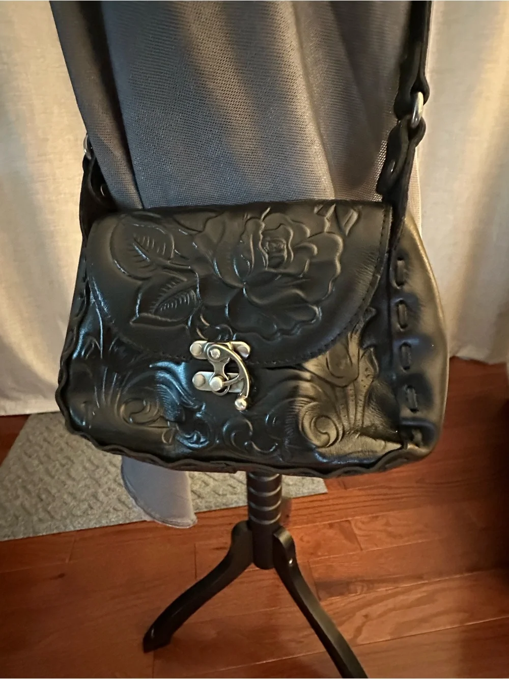 Patricia Nash Black Floral Embossed Crossbody Bag